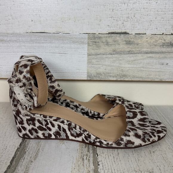 J.Crew Women’s 6.5 Laila Metallic Leopard Print Wedge Sandals Open Toe Low Heel - Picture 2 of 7